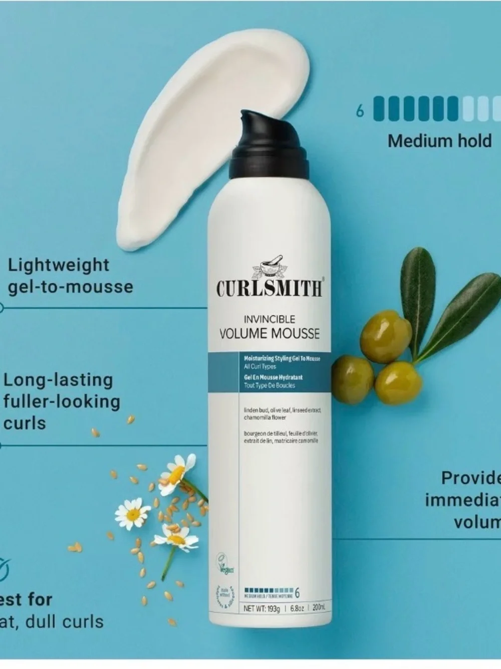 Curlsmith Invincible Volume Mousse - White Bottle (Blue Accent)
